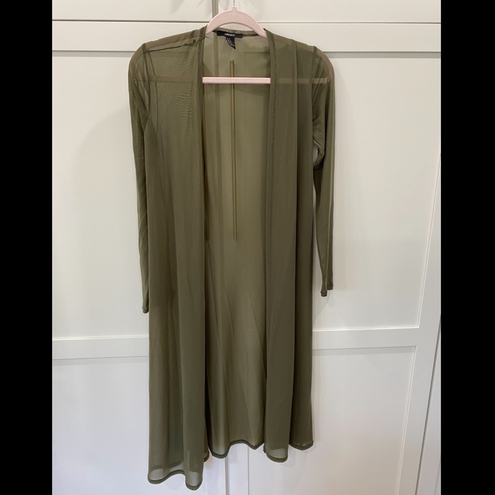 Forever 21 forest green mesh duster size S worn once